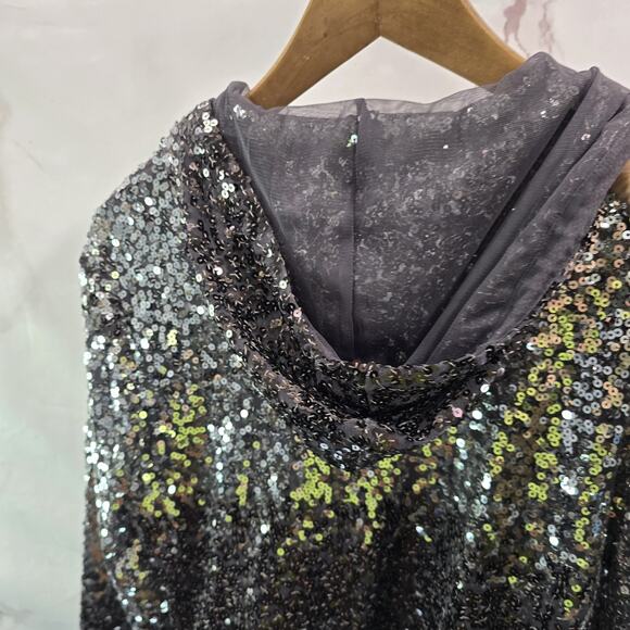 Boston Proper Jacket Womens Medium Purple Silver Sequin Hooded Sport Stretch - Picture 7 of 13